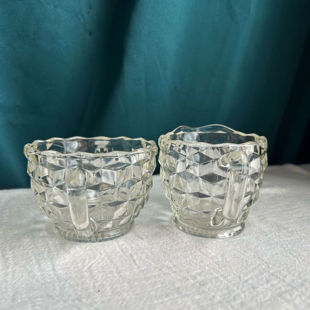 Vintage Jeanette Cube Clear Textured Sugar and Creamer Set - Picture 8 of 9
